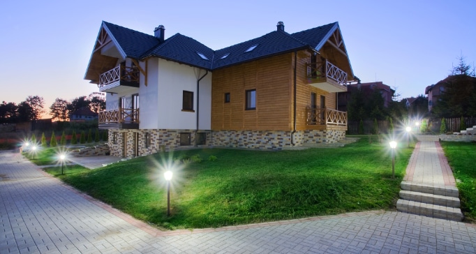 House with exterior lighting