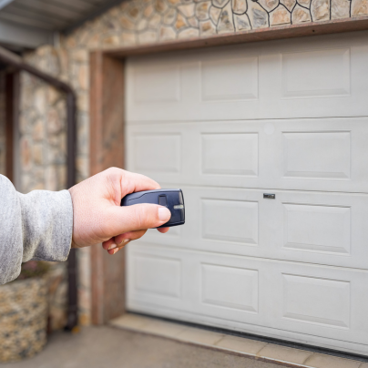 Ann Arbor security key fob pointing to a garage door